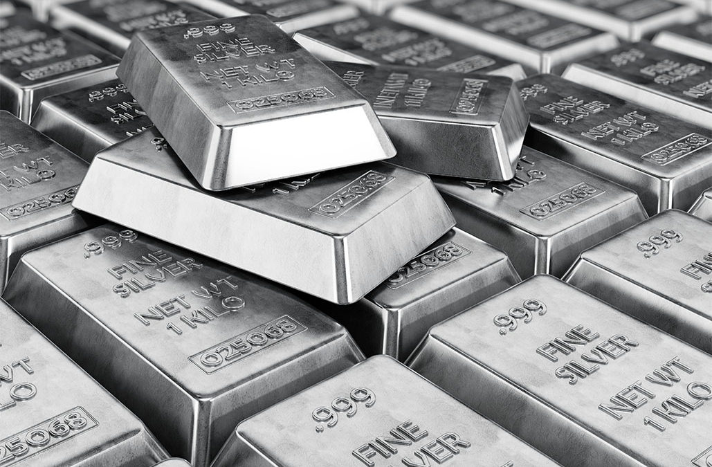 Silver ingots stack background.